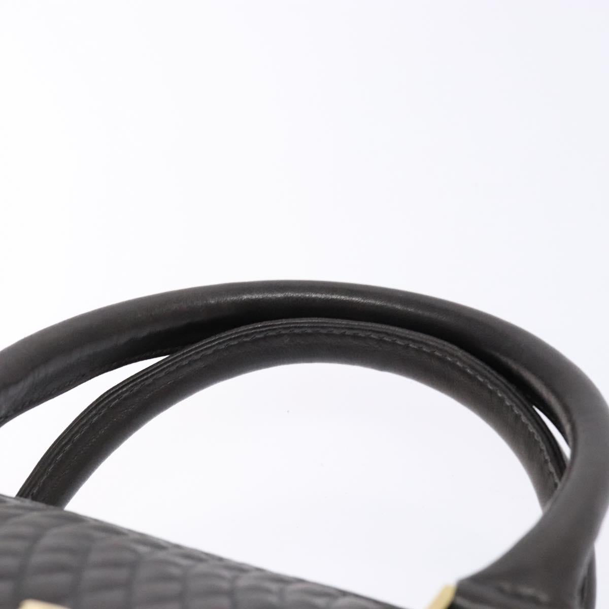 BALLY Hand Bag Leather Gray Gold Auth gh611