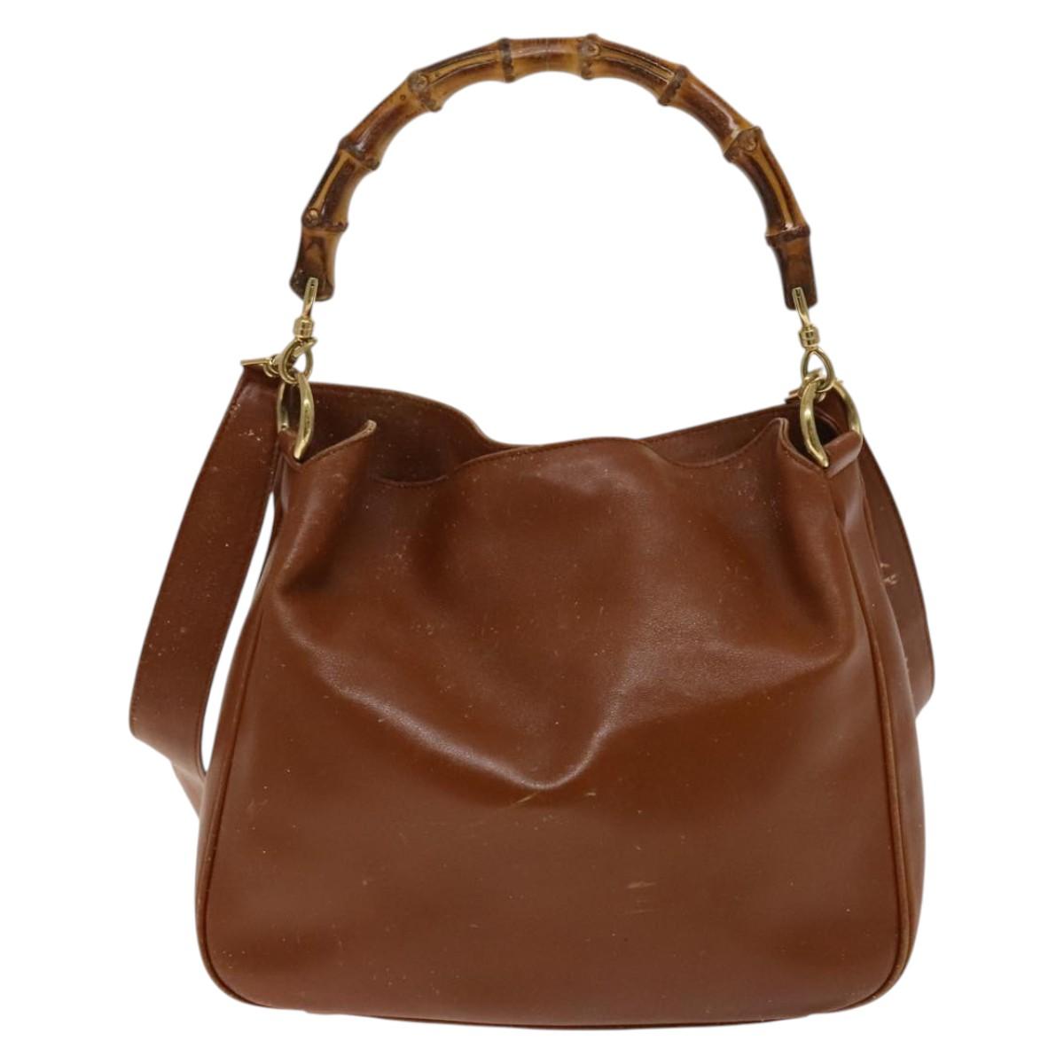 GUCCI Bamboo Hand Bag Leather 2way Brown Gold 001 2113 1638 Auth gh612