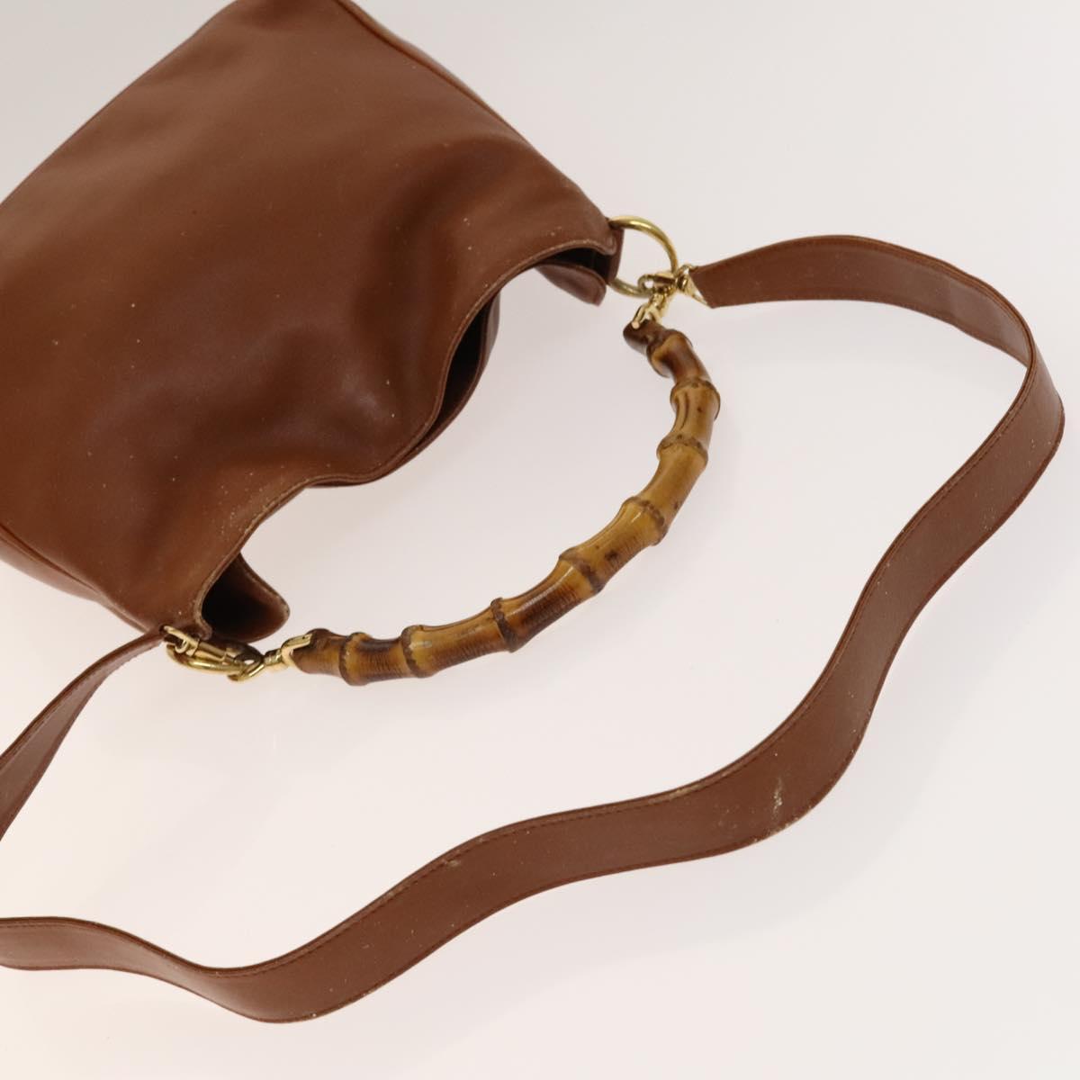 GUCCI Bamboo Hand Bag Leather 2way Brown Gold 001 2113 1638 Auth gh612