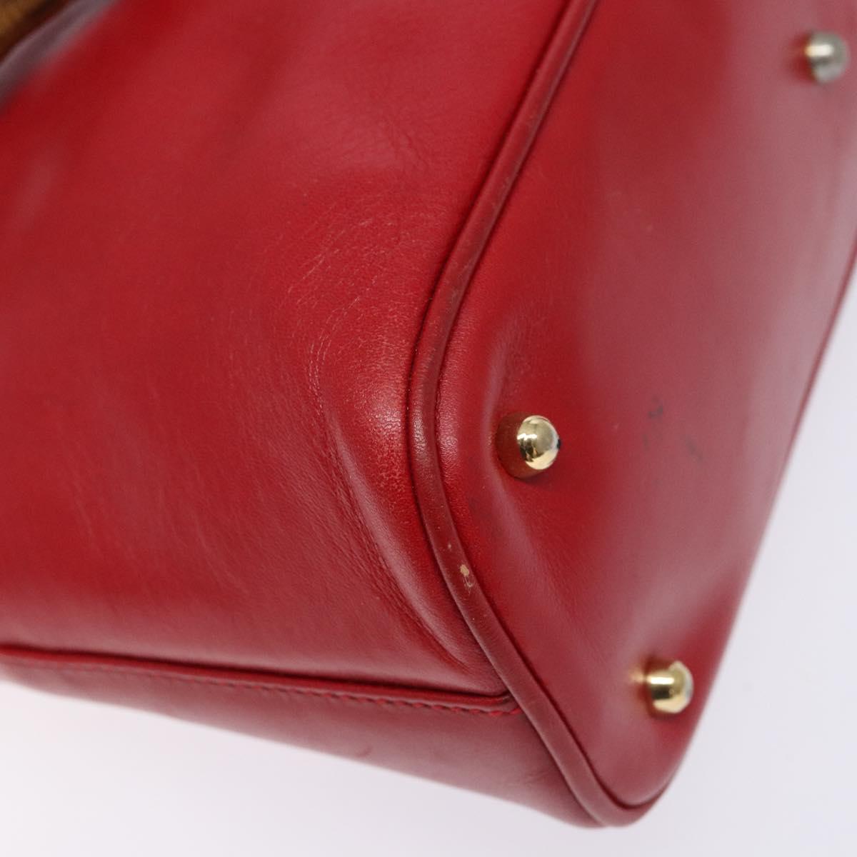 GUCCI Bamboo Hand Bag Leather 2way Red Gold Auth gh613