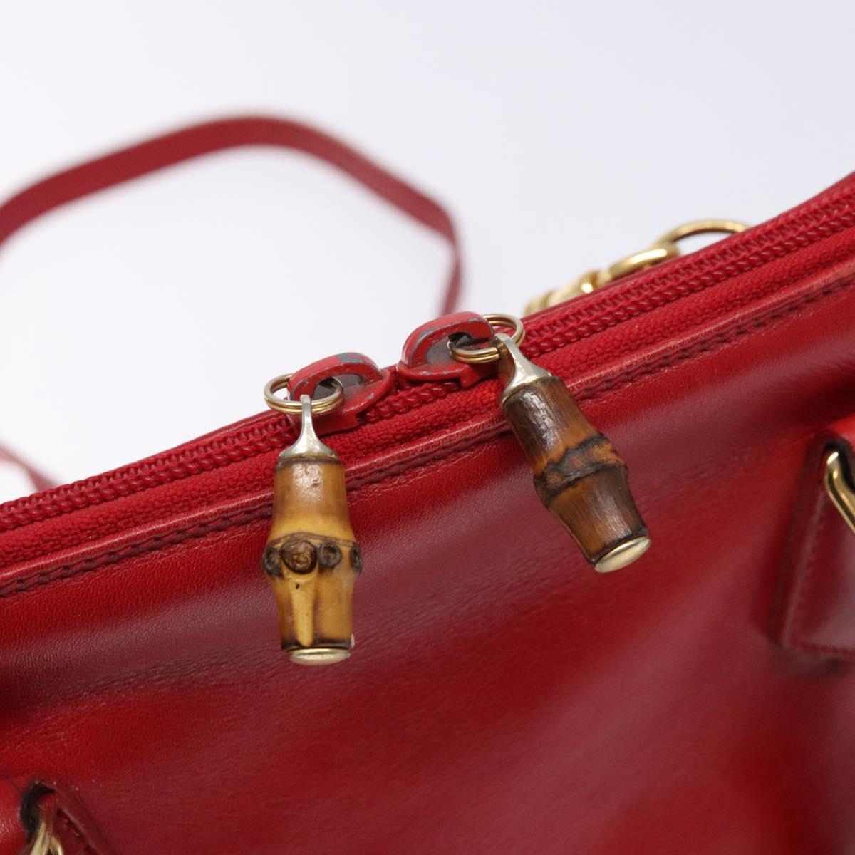 GUCCI Bamboo Hand Bag Leather 2way Red Gold Auth gh613