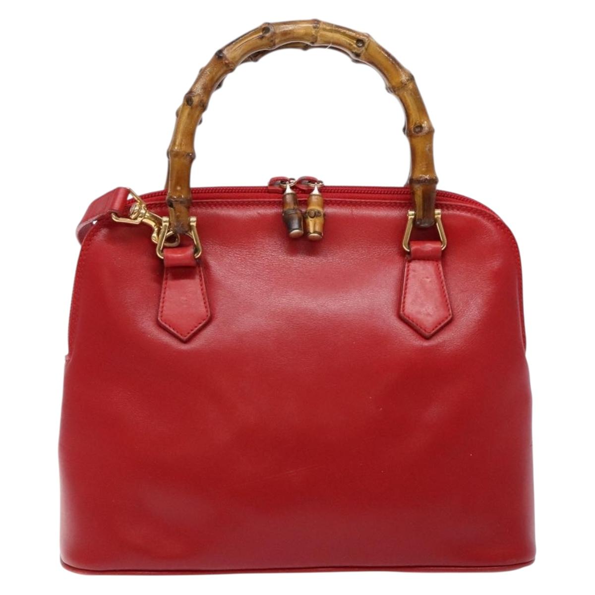 GUCCI Bamboo Hand Bag Leather 2way Red Gold Auth gh613