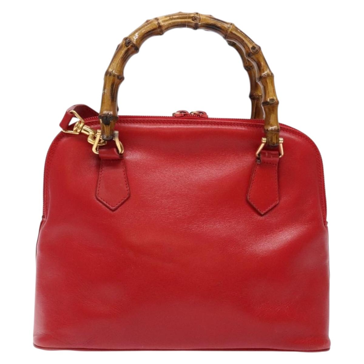 GUCCI Bamboo Hand Bag Leather 2way Red Gold Auth gh613