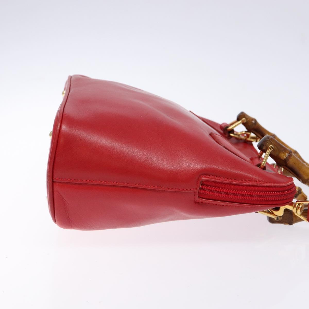 GUCCI Bamboo Hand Bag Leather 2way Red Gold Auth gh613