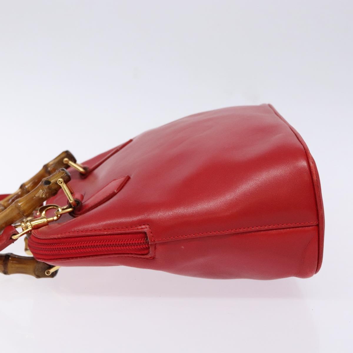 GUCCI Bamboo Hand Bag Leather 2way Red Gold Auth gh613