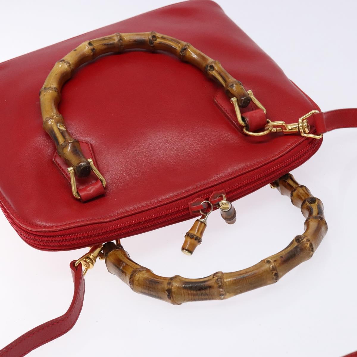 GUCCI Bamboo Hand Bag Leather 2way Red Gold Auth gh613