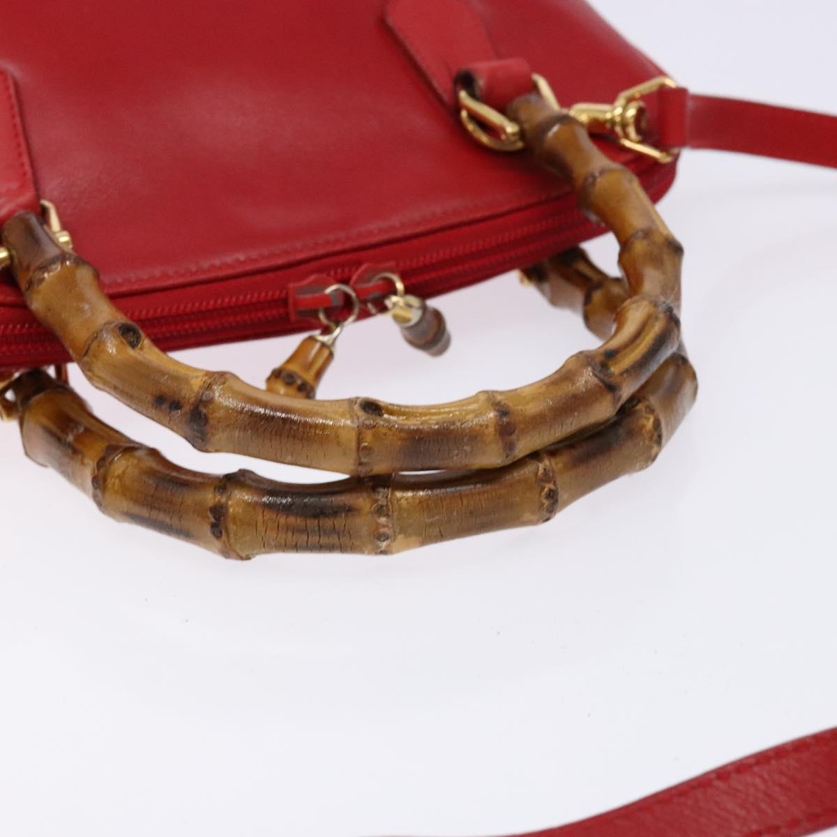 GUCCI Bamboo Hand Bag Leather 2way Red Gold Auth gh613