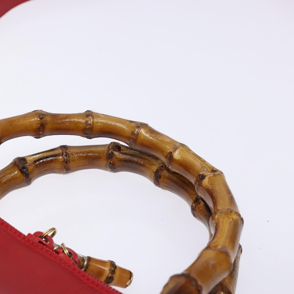 GUCCI Bamboo Hand Bag Leather 2way Red Gold Auth gh613