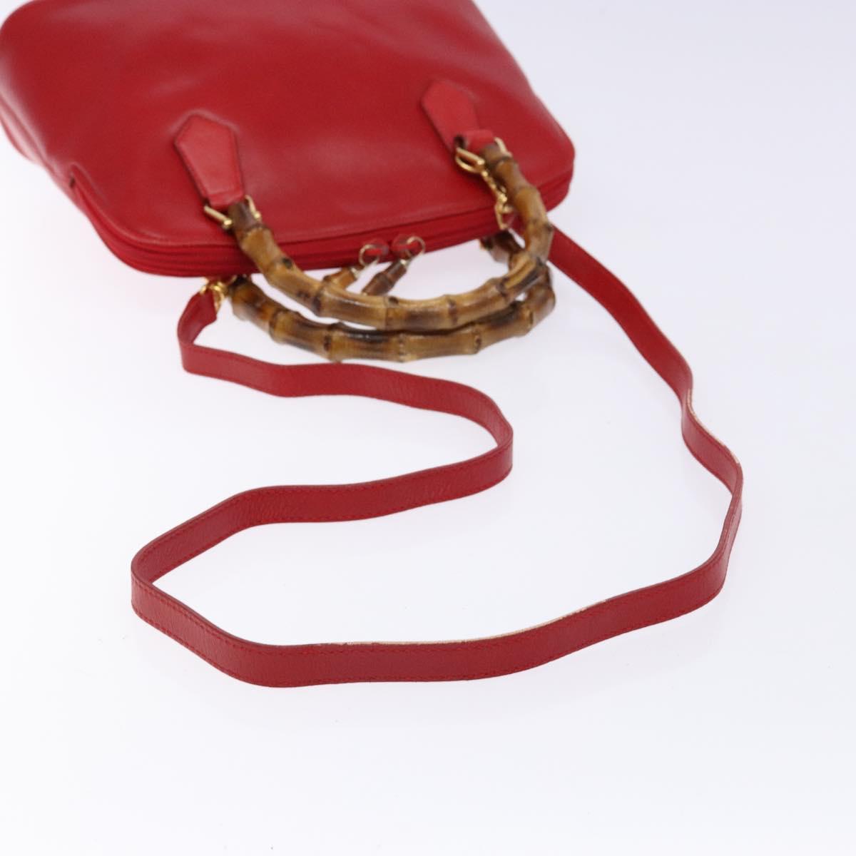 GUCCI Bamboo Hand Bag Leather 2way Red Gold Auth gh613