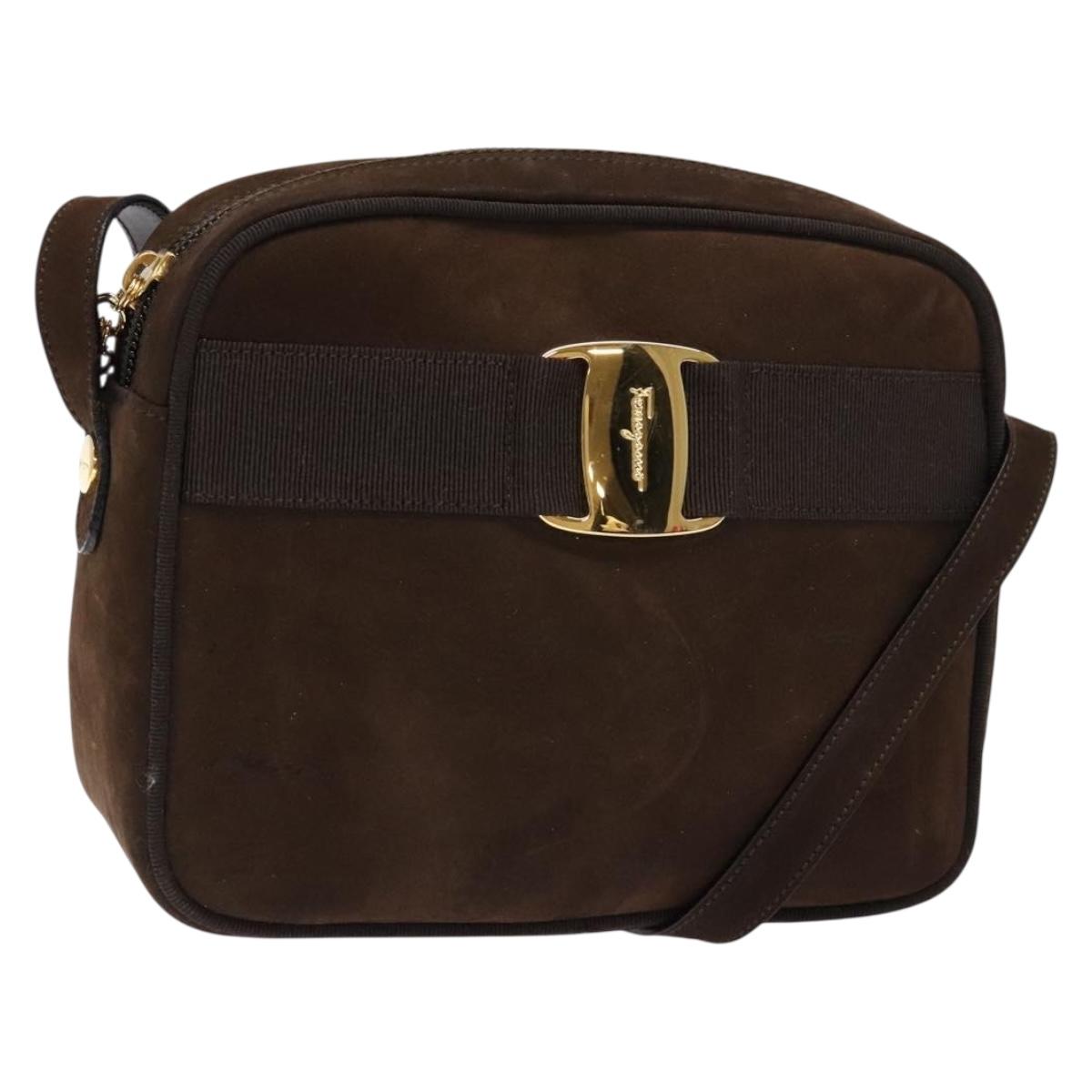 Salvatore Ferragamo Vala Shoulder Bag Suede Brown Gold Auth gh619