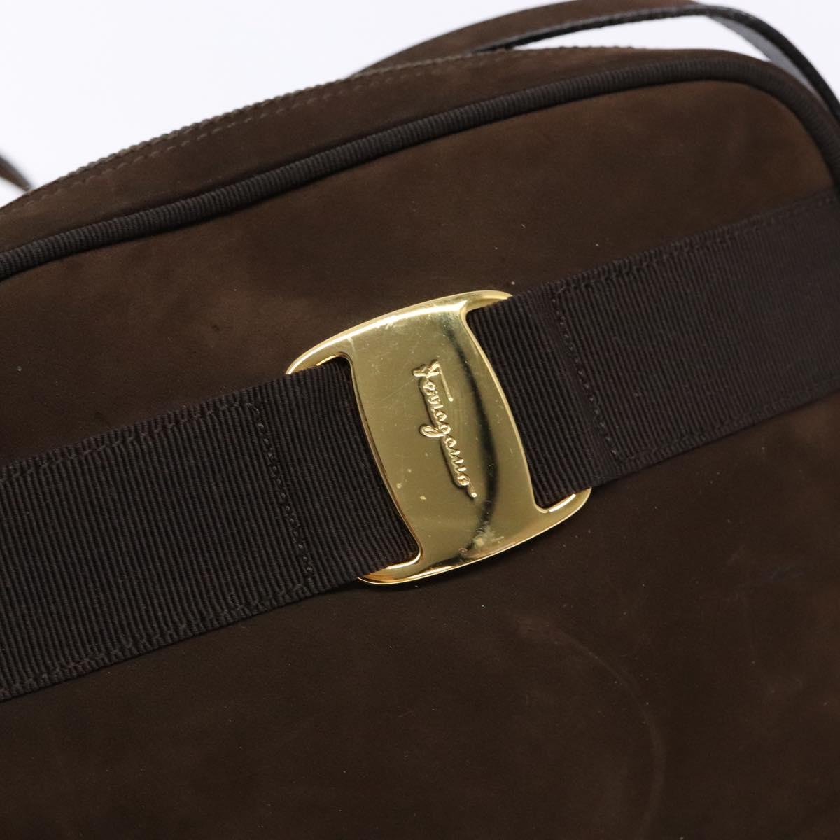 Salvatore Ferragamo Vala Shoulder Bag Suede Brown Gold Auth gh619