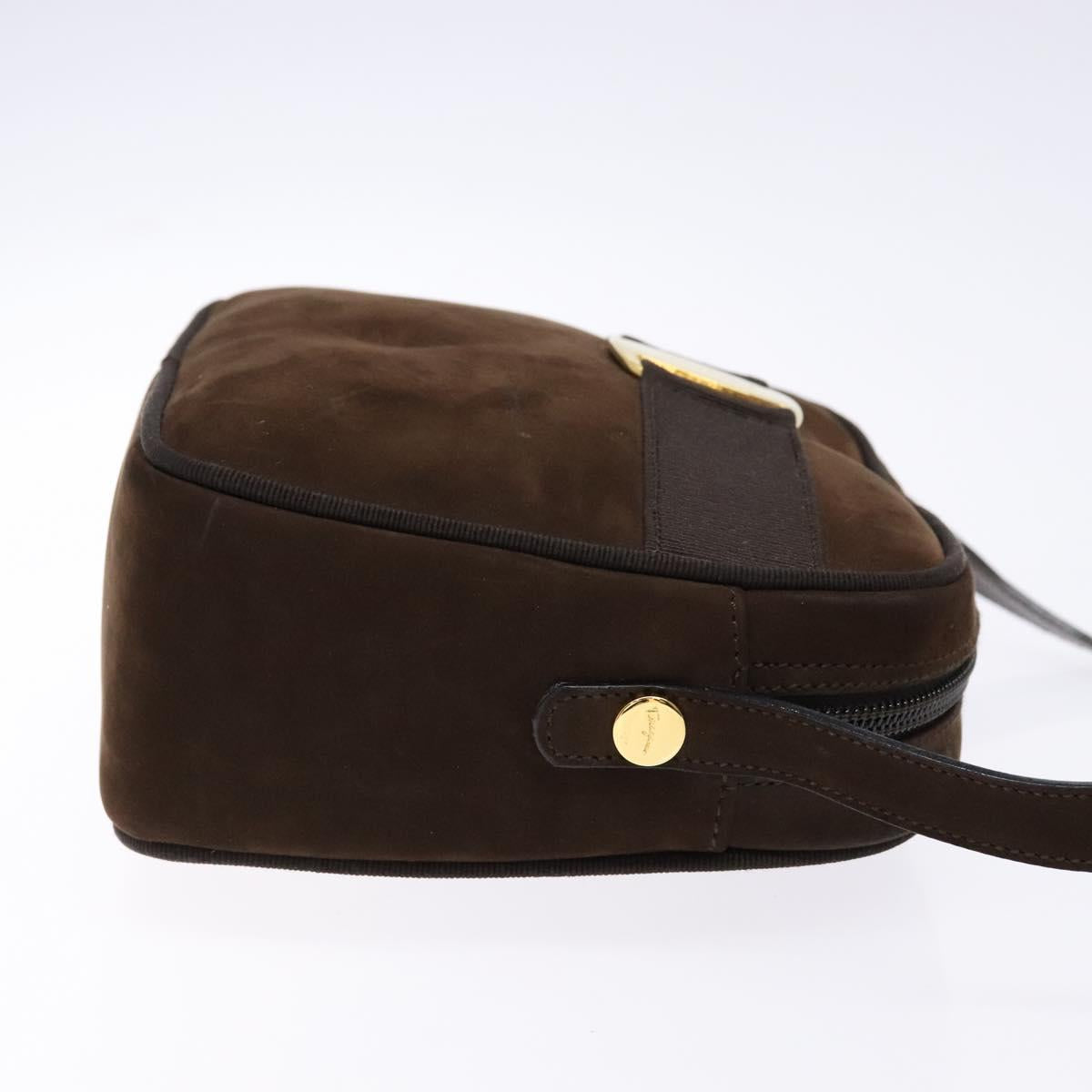 Salvatore Ferragamo Vala Shoulder Bag Suede Brown Gold Auth gh619
