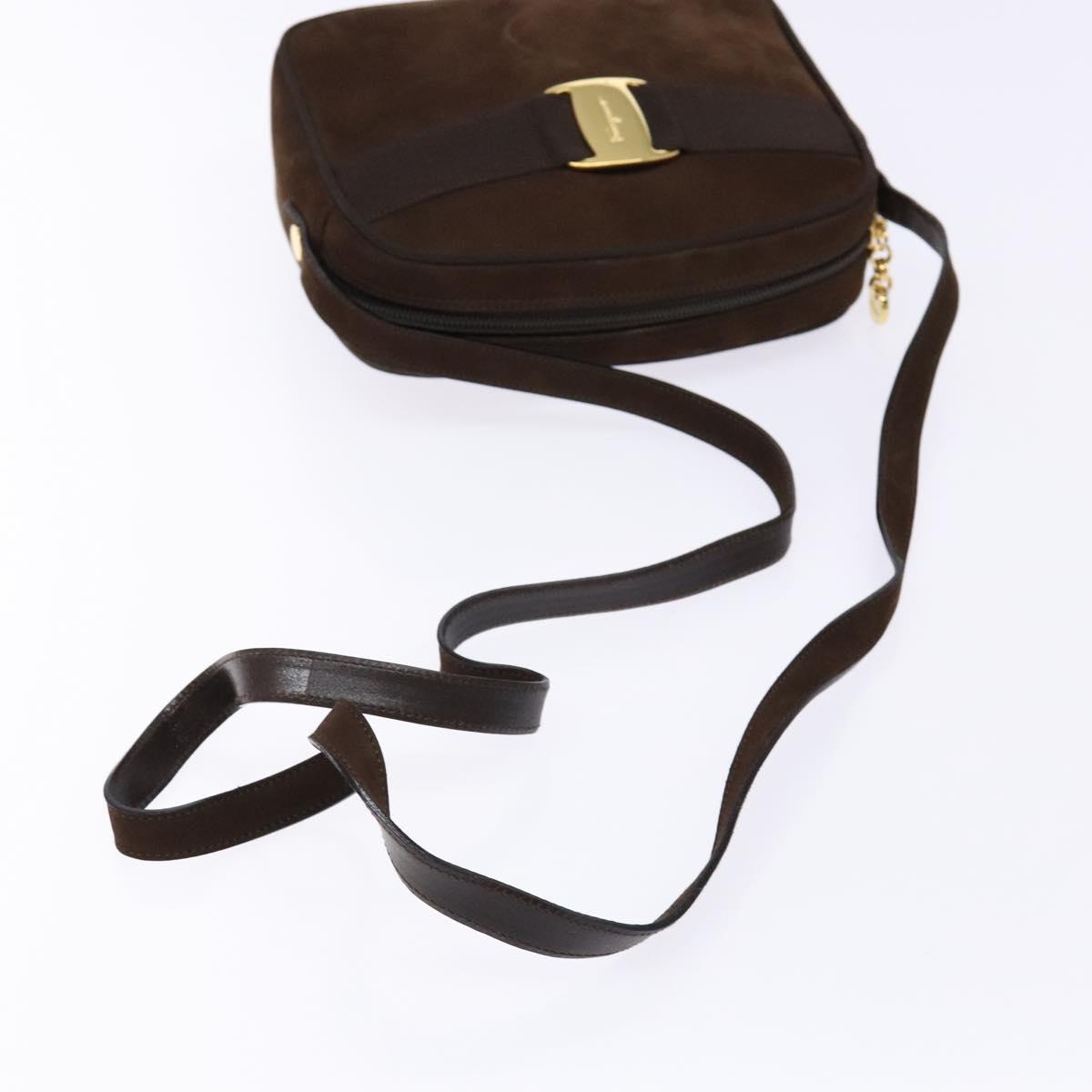 Salvatore Ferragamo Vala Shoulder Bag Suede Brown Gold Auth gh619
