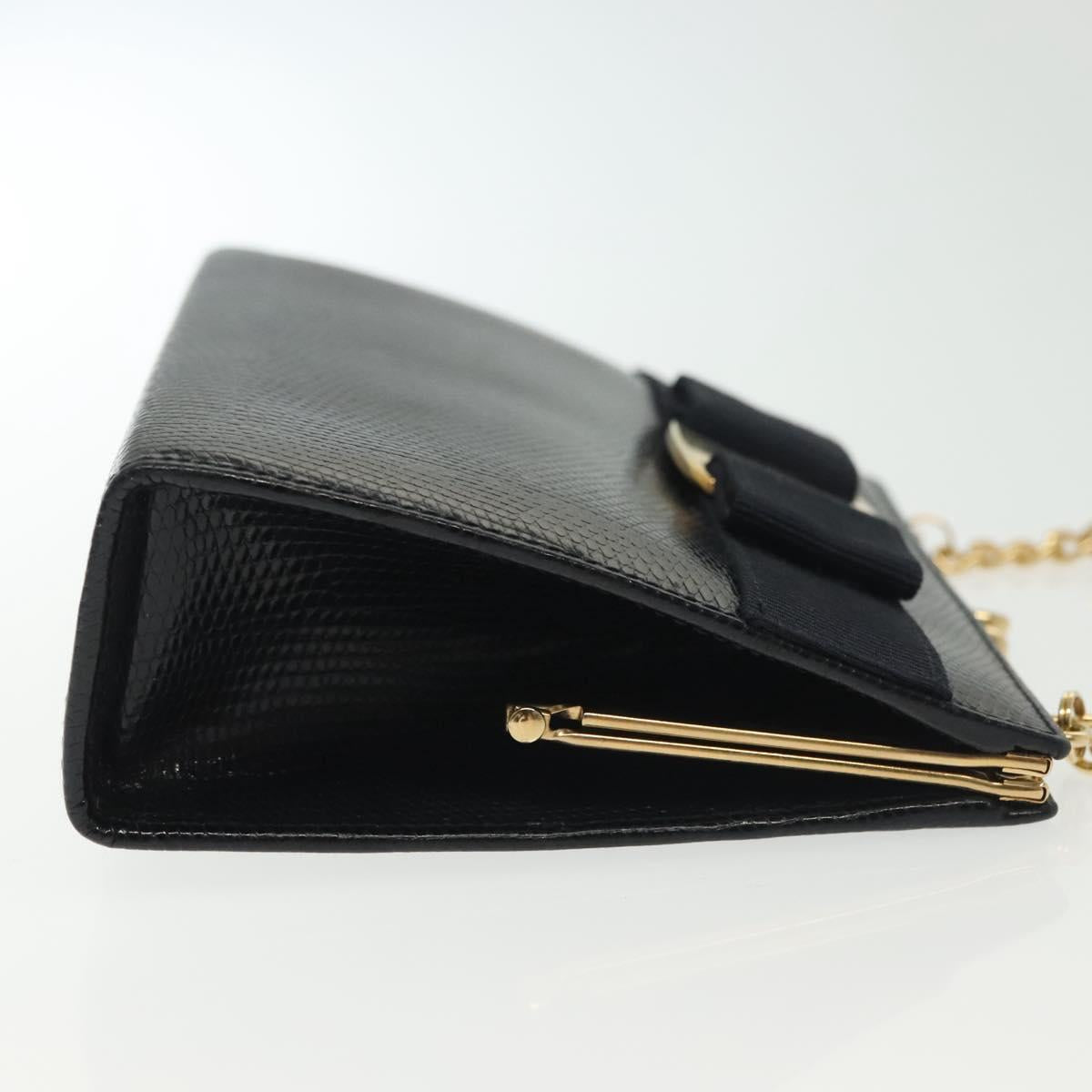 Salvatore Ferragamo Vala Chain Shoulder Bag Leather Navy Gold Auth gh620