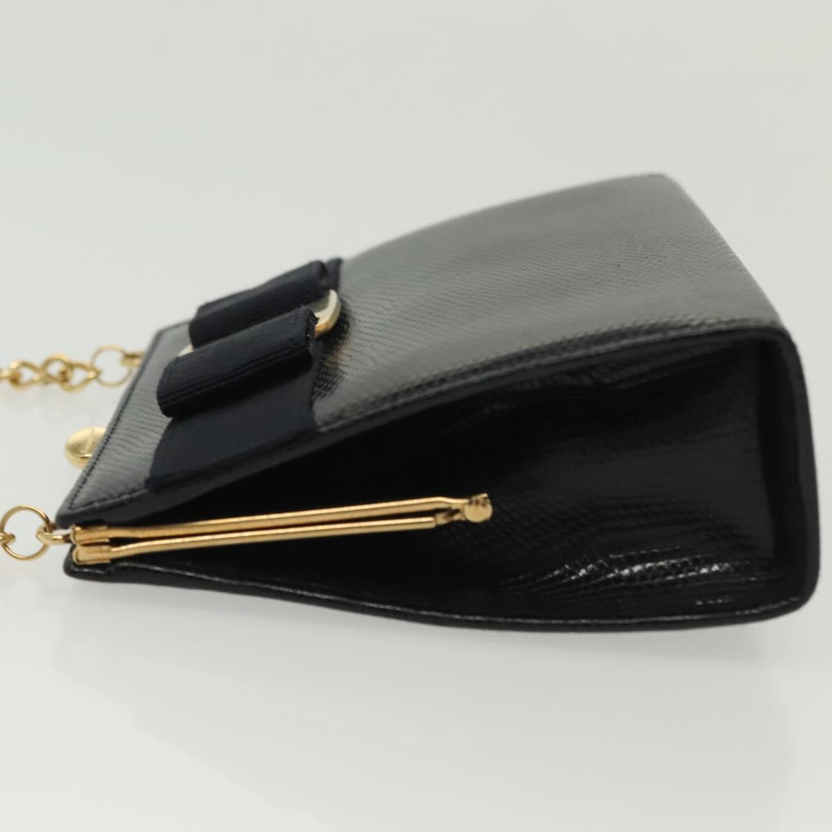 Salvatore Ferragamo Vala Chain Shoulder Bag Leather Navy Gold Auth gh620