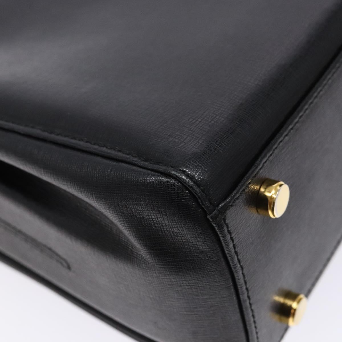 Salvatore Ferragamo Hand Bag Leather 2way Black Gold Auth gh621