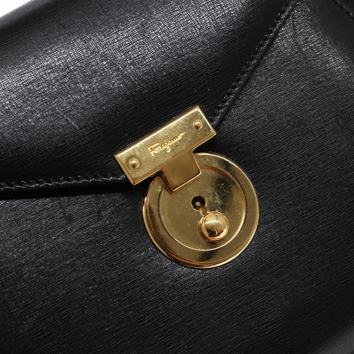 Salvatore Ferragamo Hand Bag Leather 2way Black Gold Auth gh621