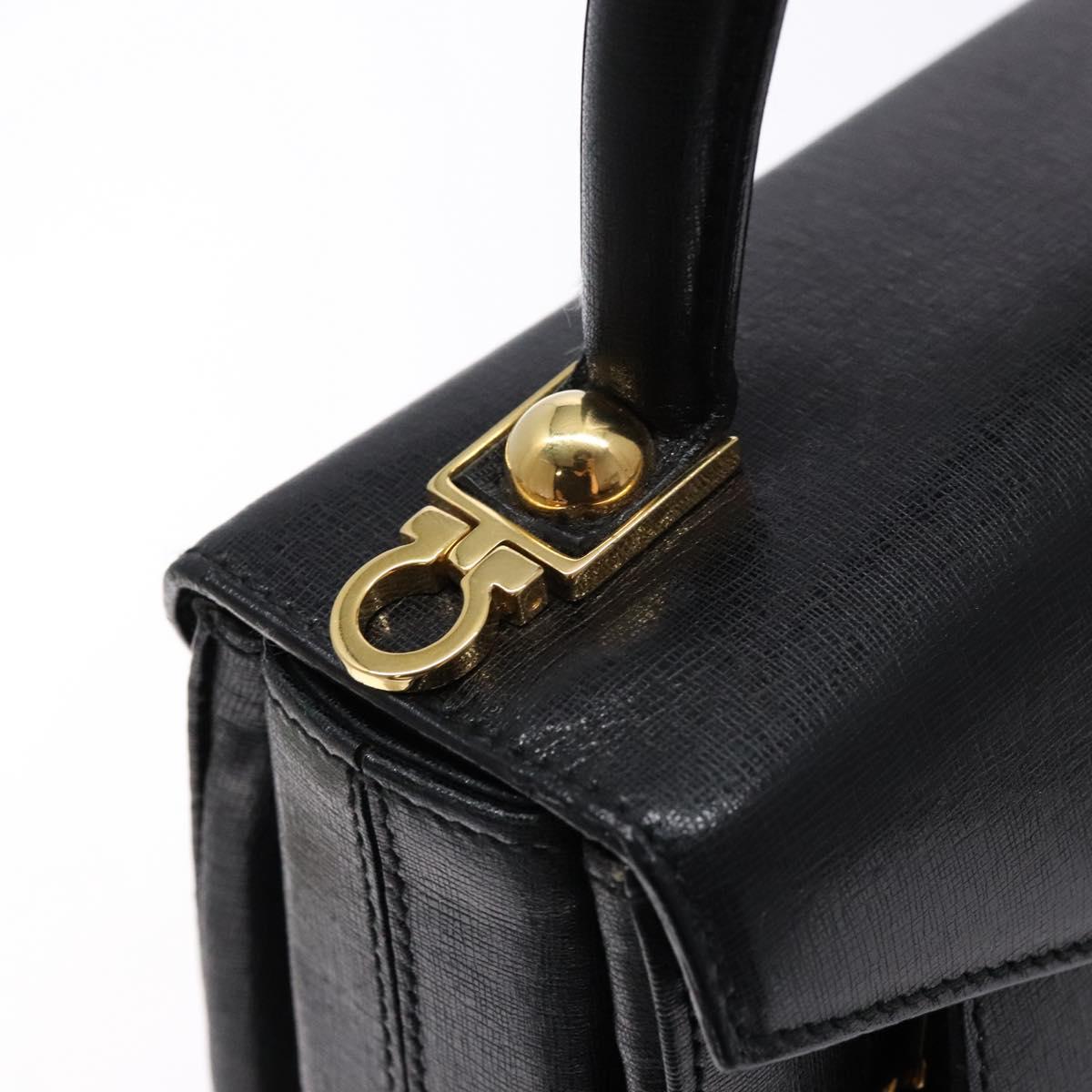 Salvatore Ferragamo Hand Bag Leather 2way Black Gold Auth gh621