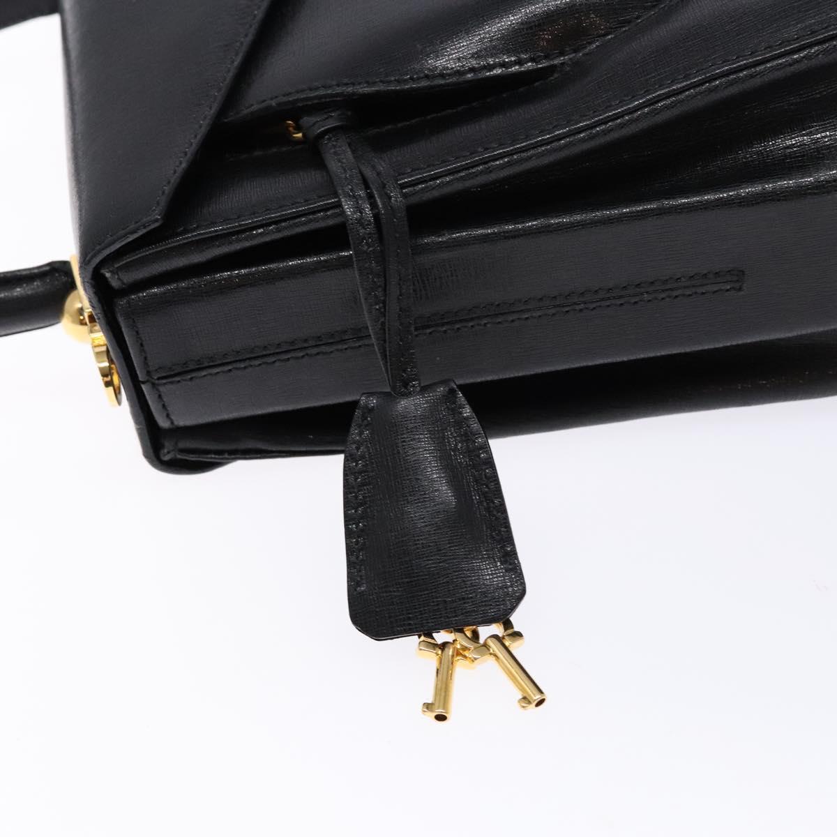 Salvatore Ferragamo Hand Bag Leather 2way Black Gold Auth gh621