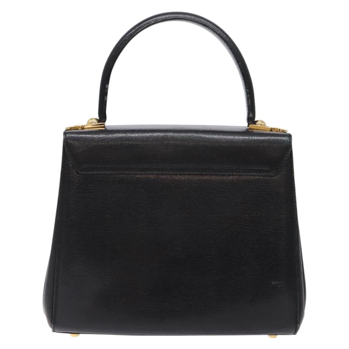 Salvatore Ferragamo Hand Bag Leather 2way Black Gold Auth gh621