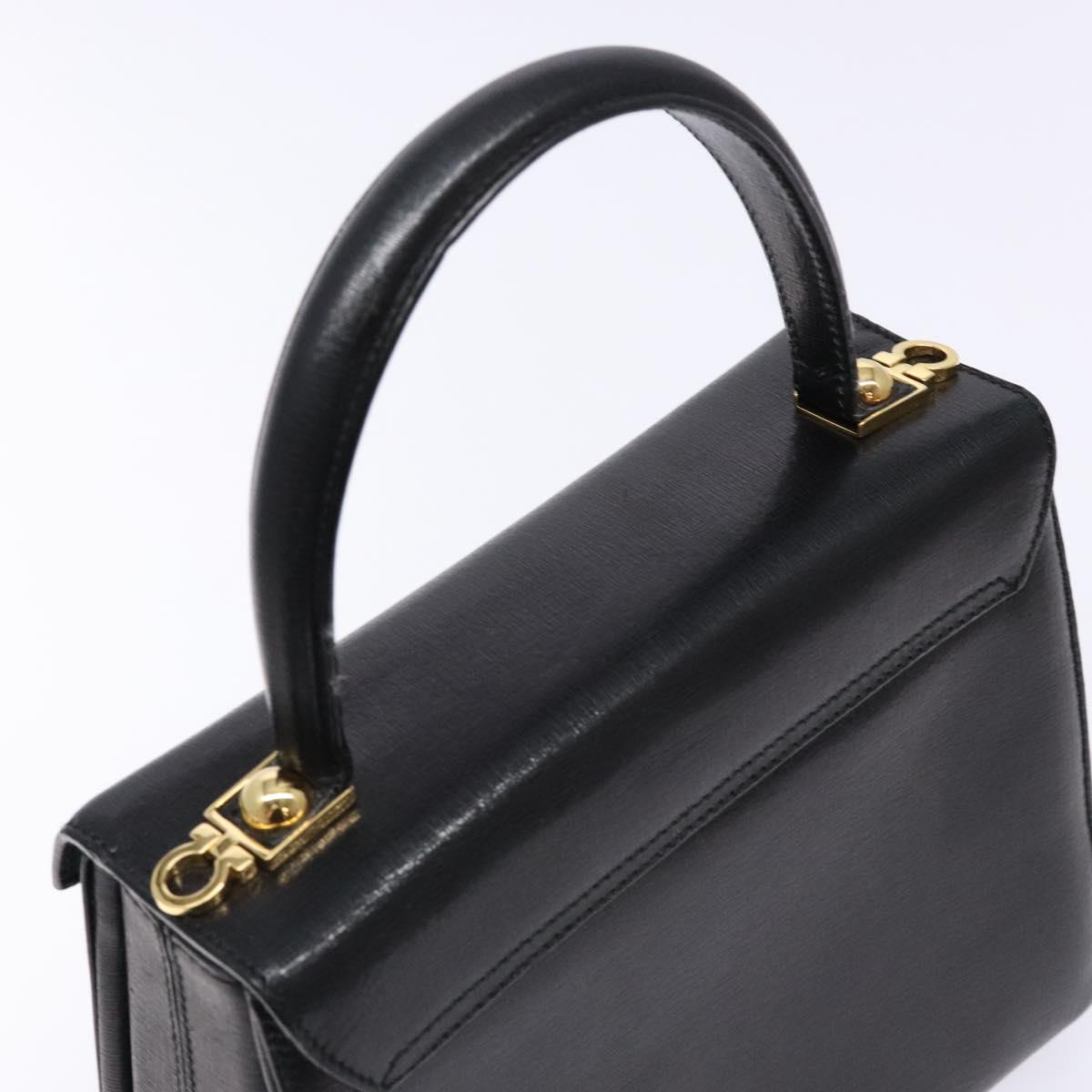 Salvatore Ferragamo Hand Bag Leather 2way Black Gold Auth gh621