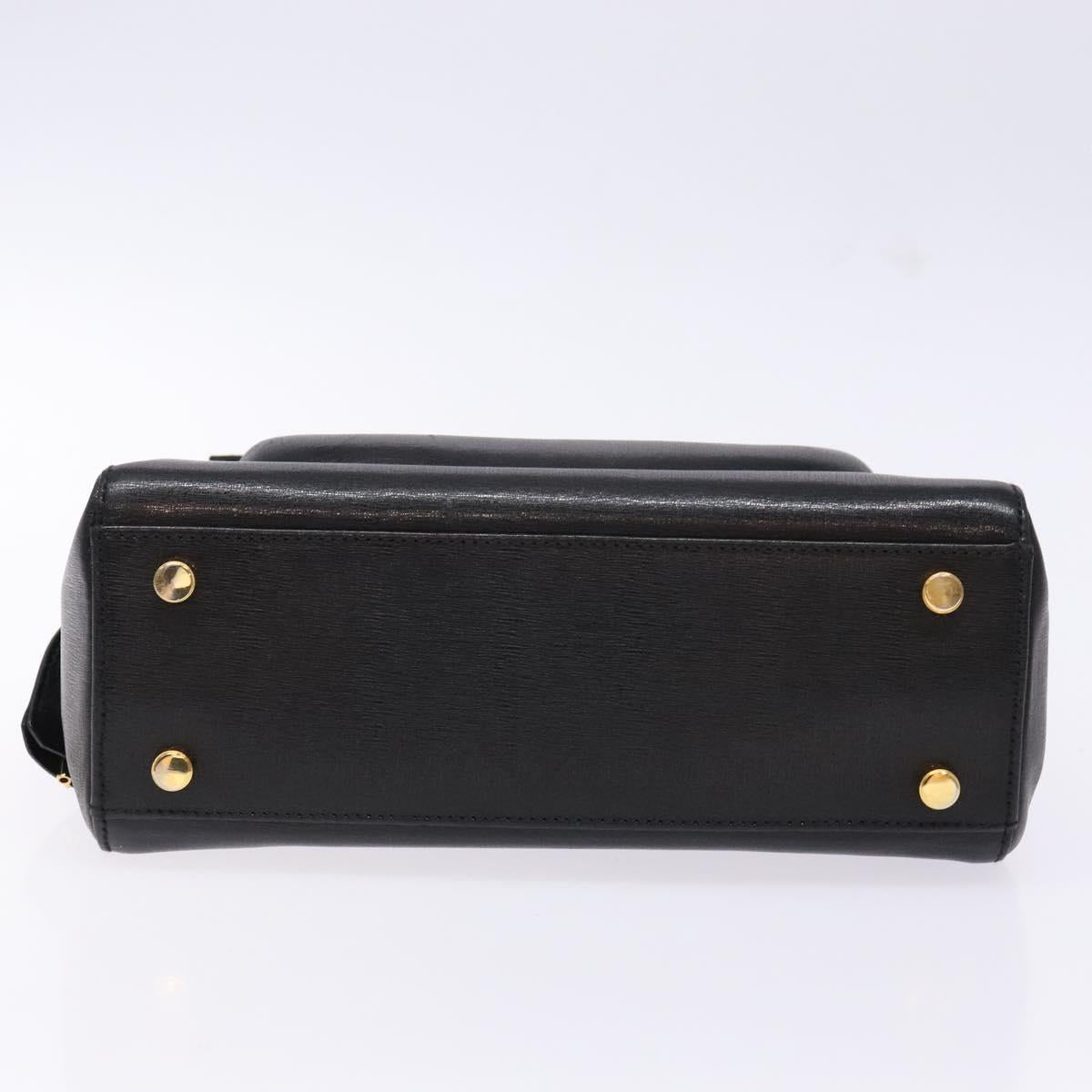 Salvatore Ferragamo Hand Bag Leather 2way Black Gold Auth gh621