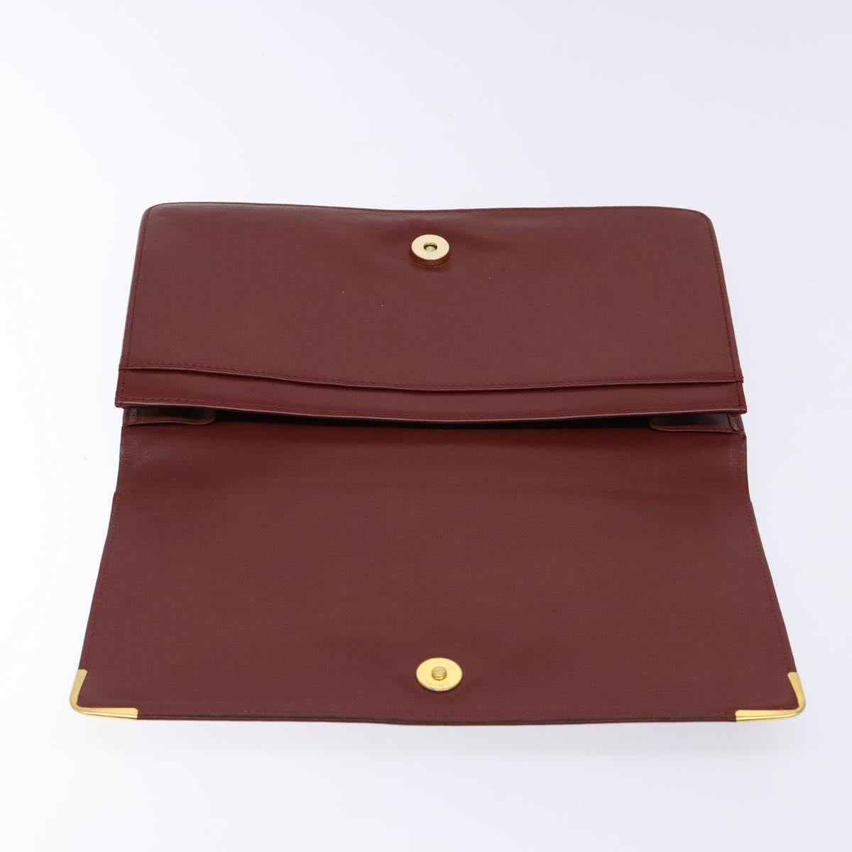 CARTIER Must Line Clutch Bag Leather Bordeaux Gold Auth gh624