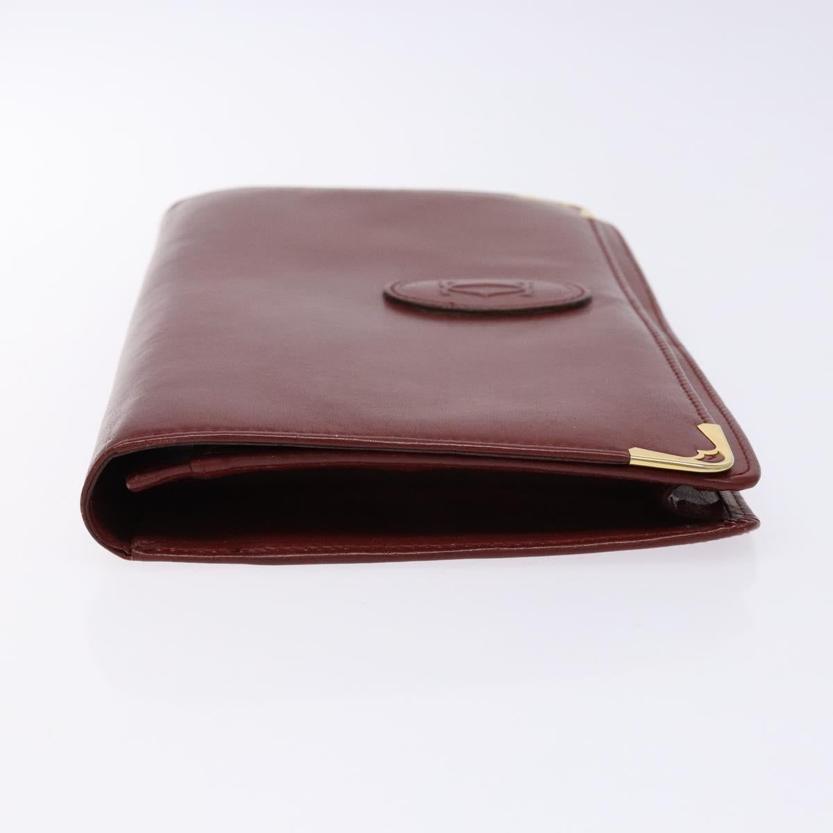 CARTIER Must Line Clutch Bag Leather Bordeaux Gold Auth gh624
