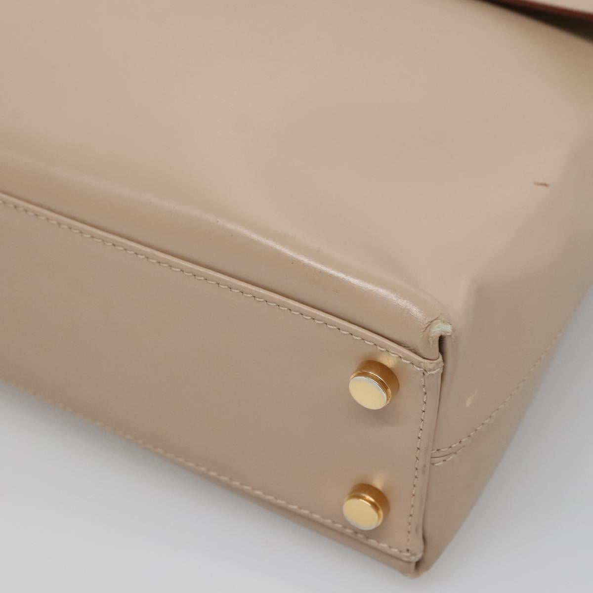 Salvatore Ferragamo Gancini Hand Bag Leather 2way Beige Gold Auth gh629
