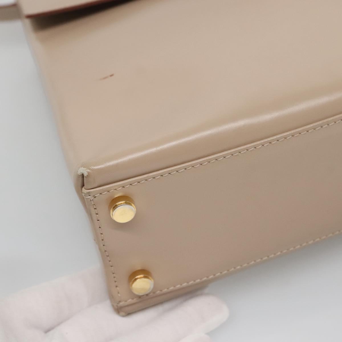 Salvatore Ferragamo Gancini Hand Bag Leather 2way Beige Gold Auth gh629