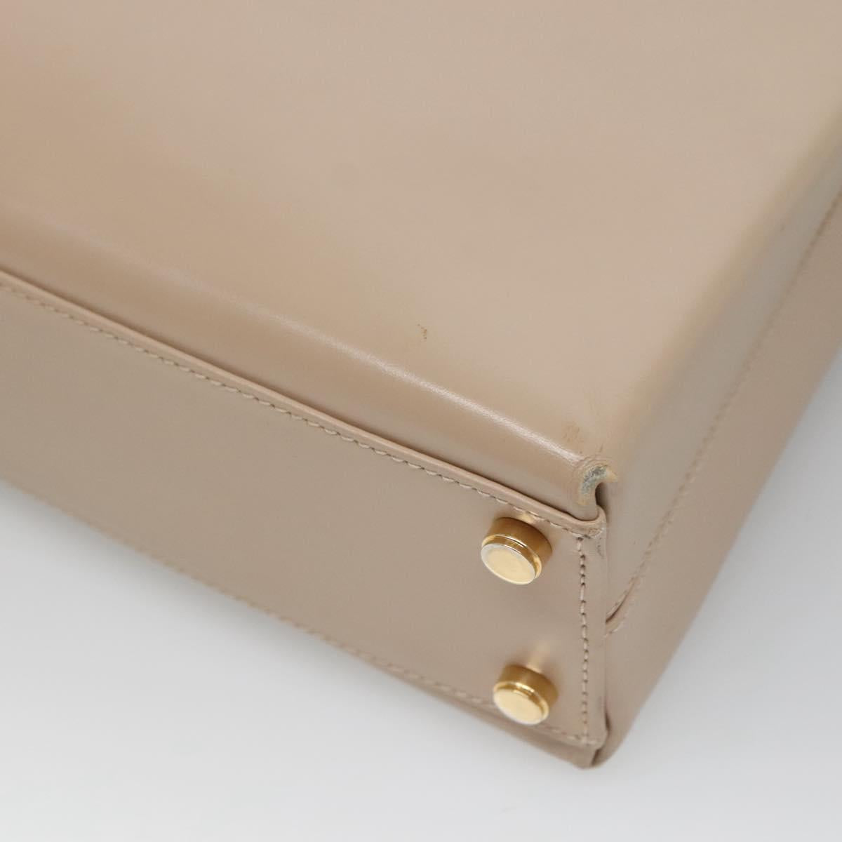 Salvatore Ferragamo Gancini Hand Bag Leather 2way Beige Gold Auth gh629