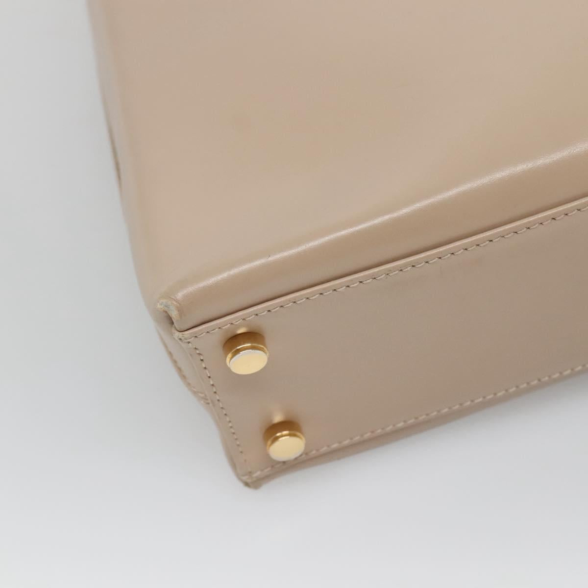 Salvatore Ferragamo Gancini Hand Bag Leather 2way Beige Gold Auth gh629