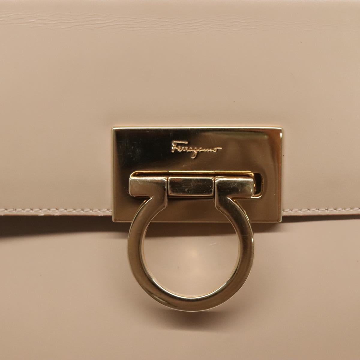 Salvatore Ferragamo Gancini Hand Bag Leather 2way Beige Gold Auth gh629