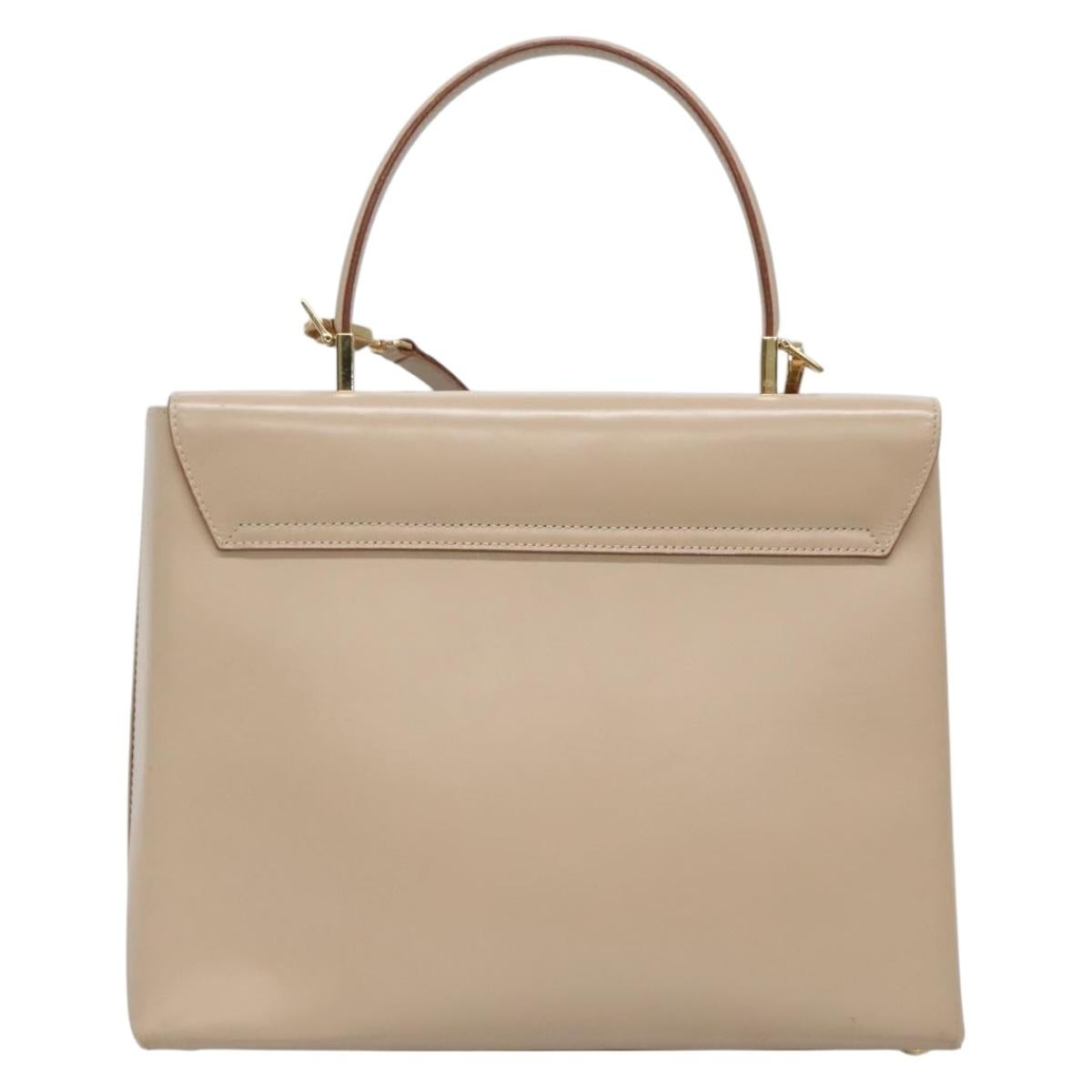Salvatore Ferragamo Gancini Hand Bag Leather 2way Beige Gold Auth gh629
