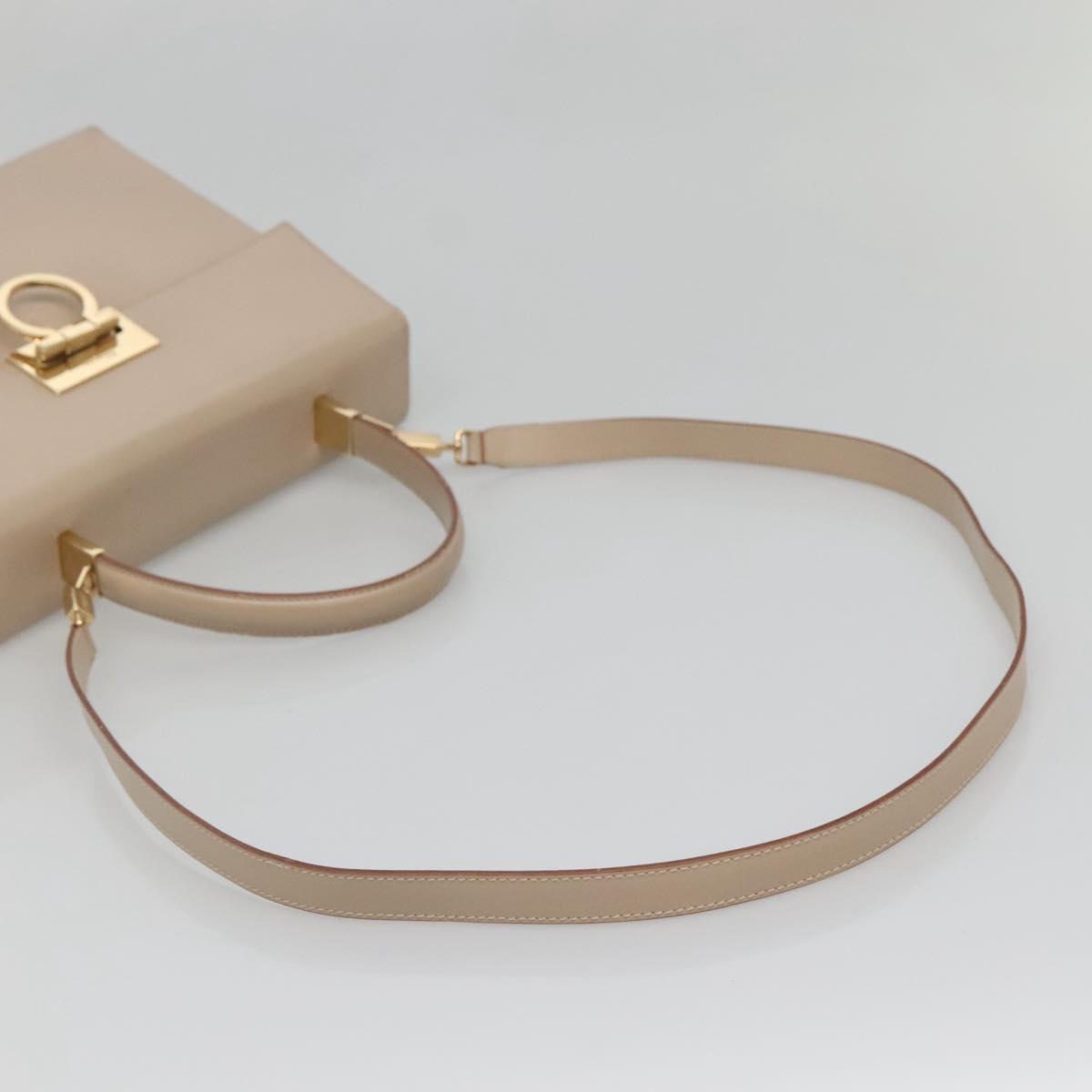 Salvatore Ferragamo Gancini Hand Bag Leather 2way Beige Gold Auth gh629