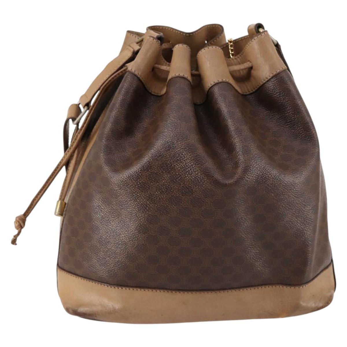 CELINE Macadam Canvas Shoulder Bag PVC Leather Brown Auth gh633