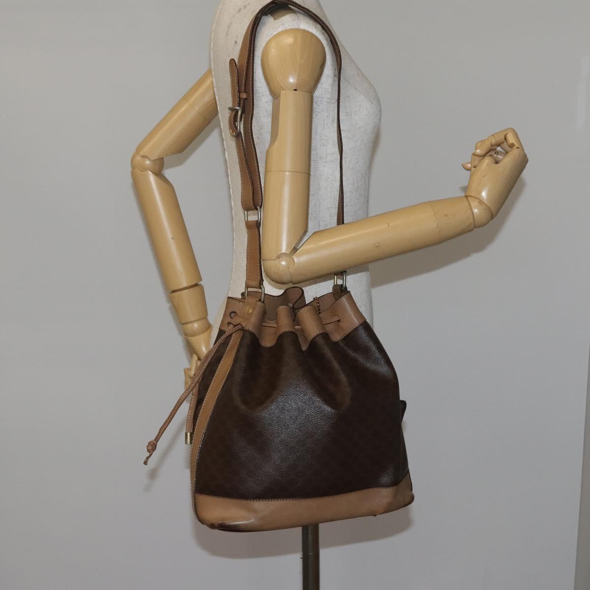 CELINE Macadam Canvas Shoulder Bag PVC Leather Brown Auth gh633