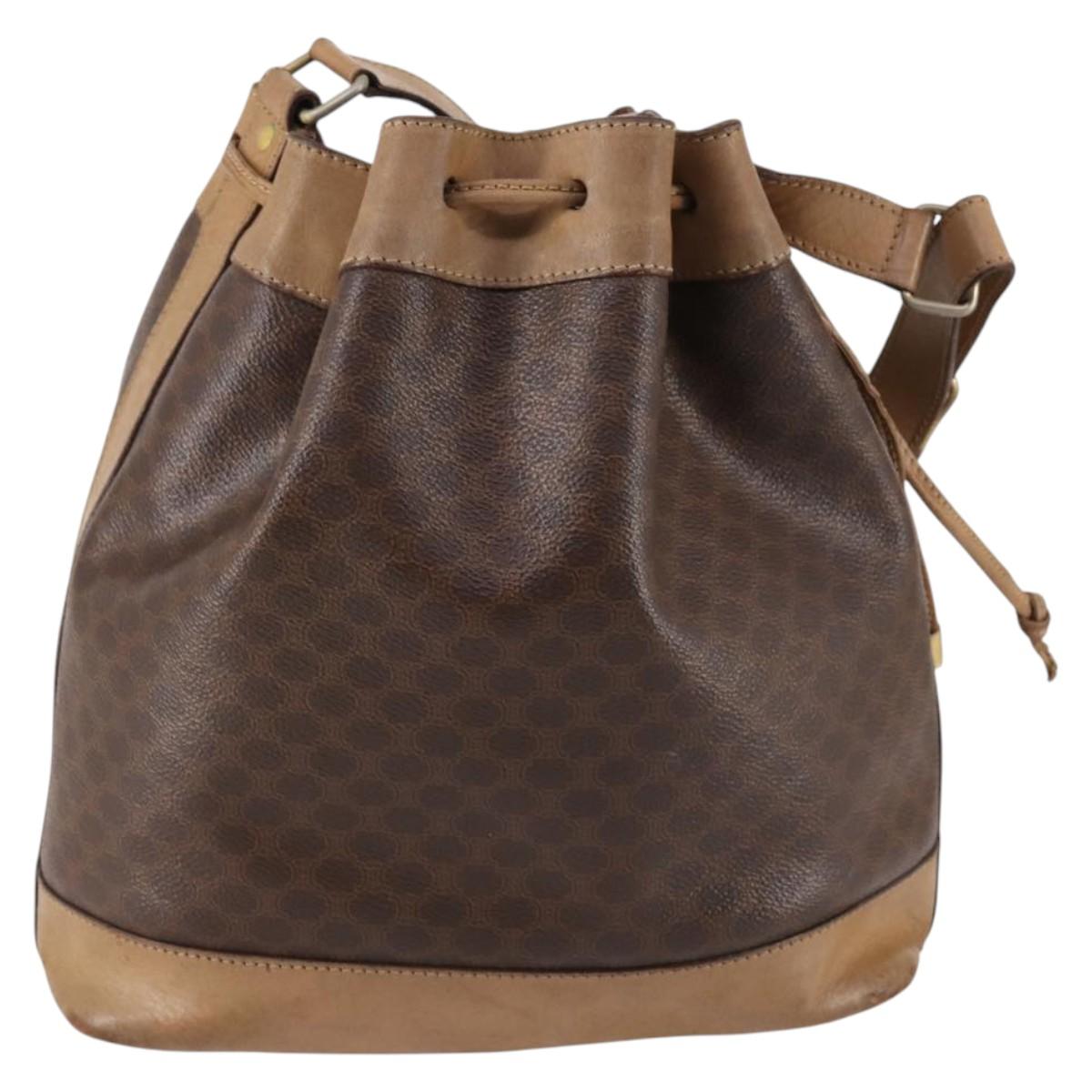 CELINE Macadam Canvas Shoulder Bag PVC Leather Brown Auth gh633