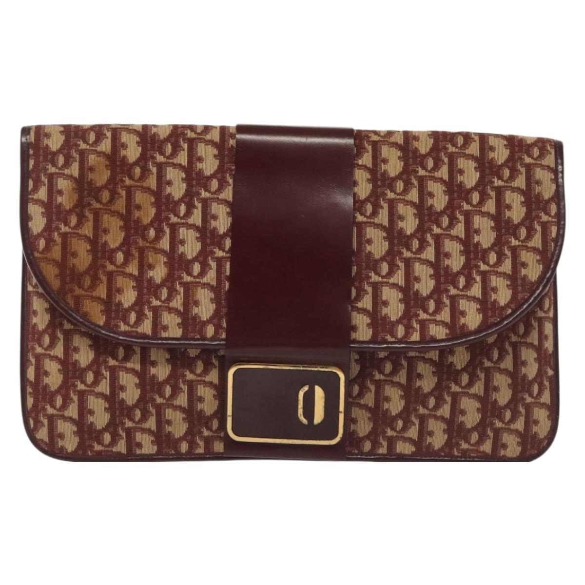 Christian Dior Trotter Canvas Clutch Bag Brown Gold Auth gh634