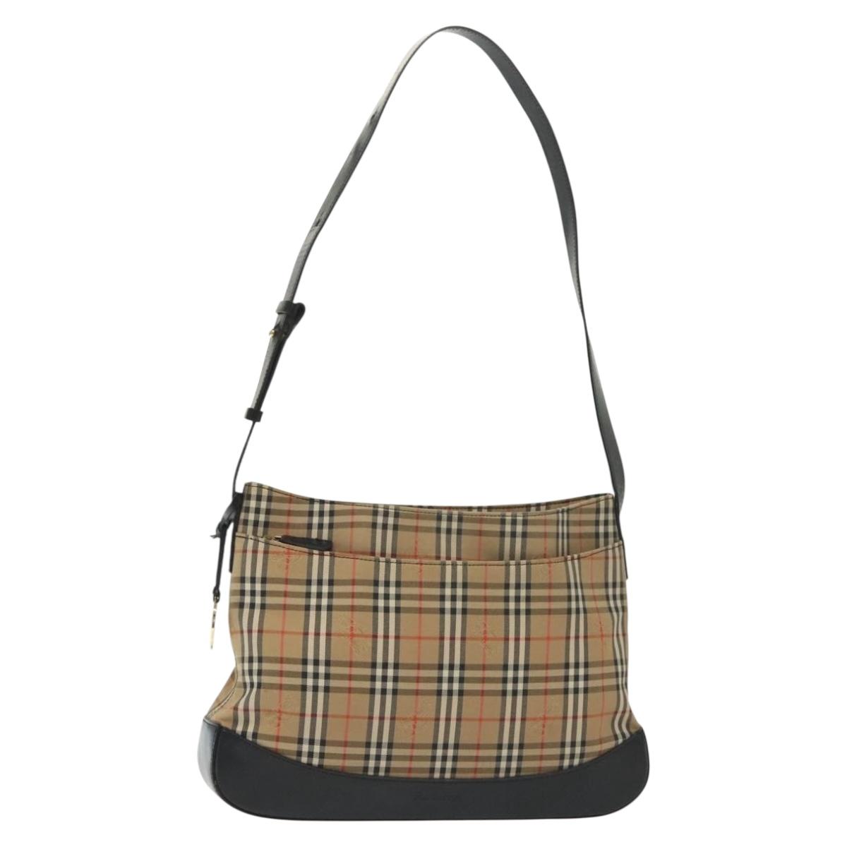 Burberrys Nova Check Shoulder Bag Canvas Leather Beige Gold Auth gh639