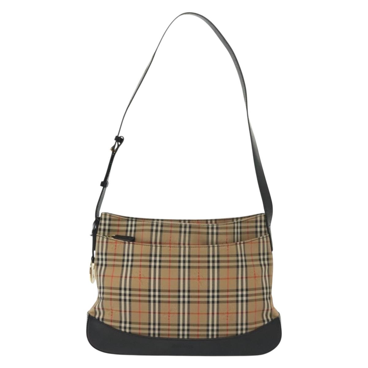 Burberrys Nova Check Shoulder Bag Canvas Leather Beige Gold Auth gh639