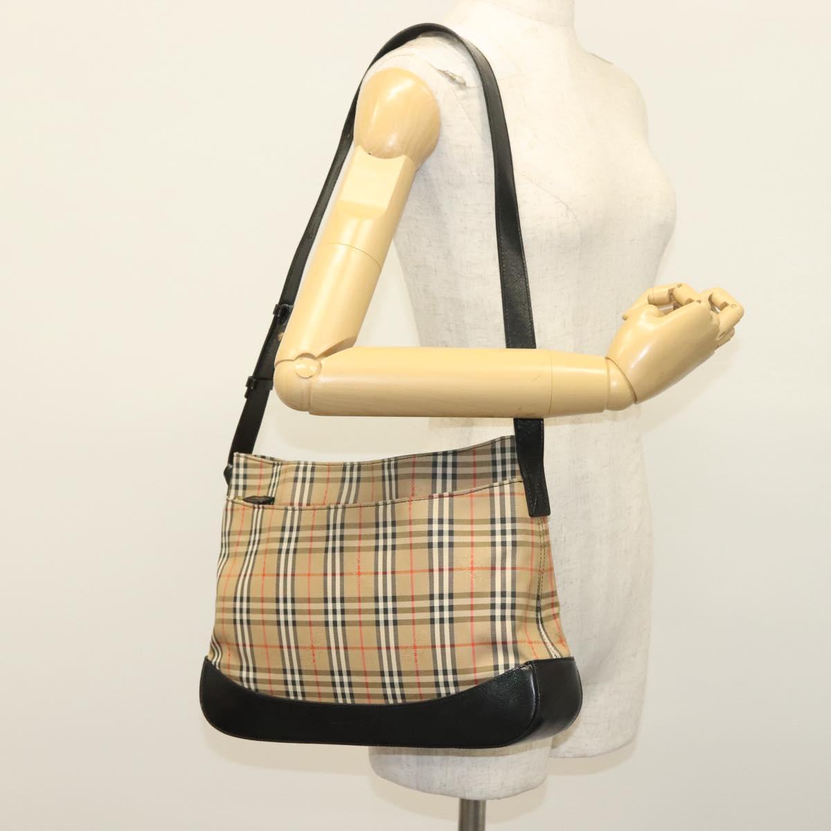 Burberrys Nova Check Shoulder Bag Canvas Leather Beige Gold Auth gh639