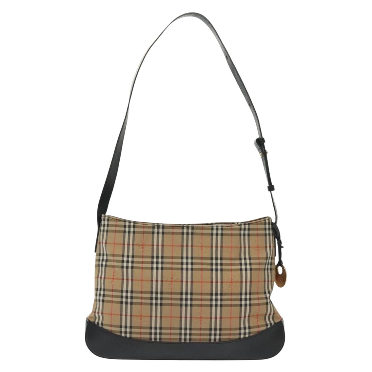Burberrys Nova Check Shoulder Bag Canvas Leather Beige Gold Auth gh639