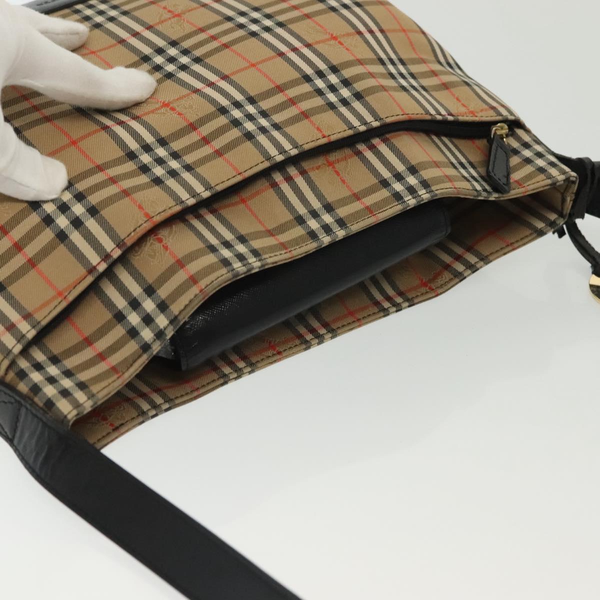 Burberrys Nova Check Shoulder Bag Canvas Leather Beige Gold Auth gh639