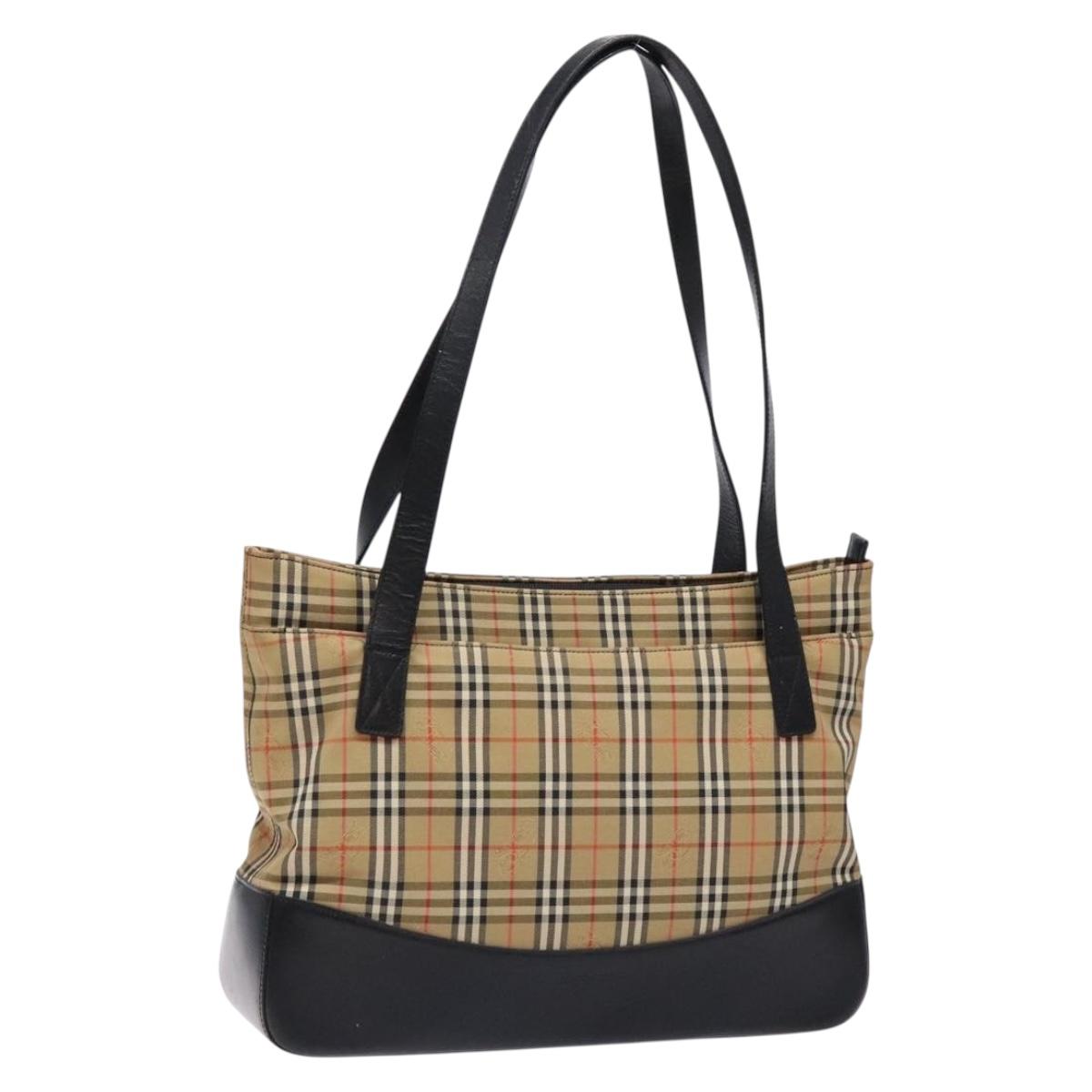 Burberrys Nova Check Tote Bag Canvas Leather Beige Gold Auth gh641