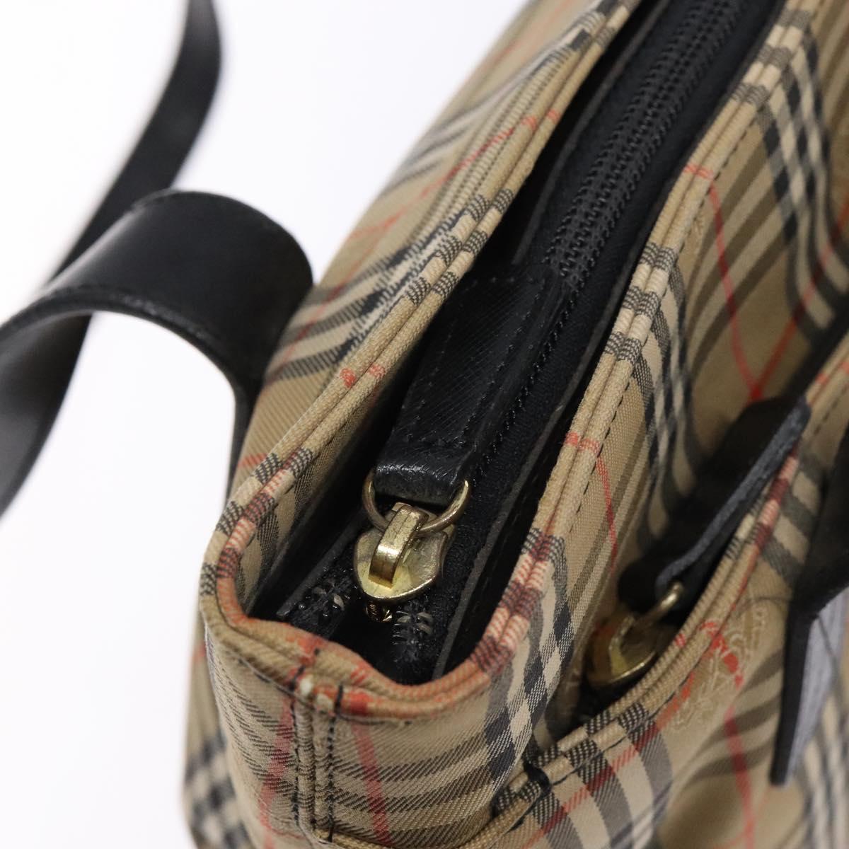 Burberrys Nova Check Tote Bag Canvas Leather Beige Gold Auth gh641