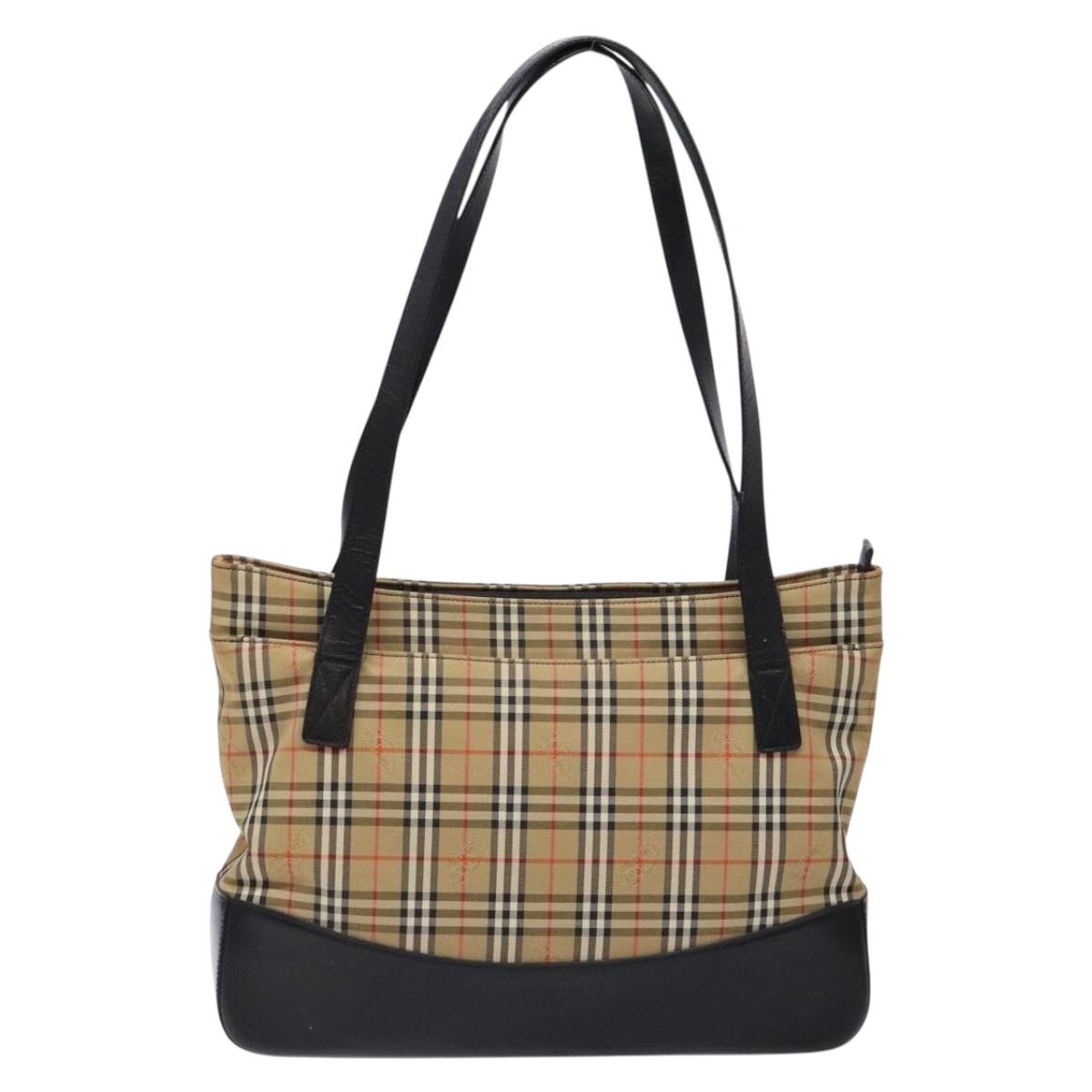 Burberrys Nova Check Tote Bag Canvas Leather Beige Gold Auth gh641