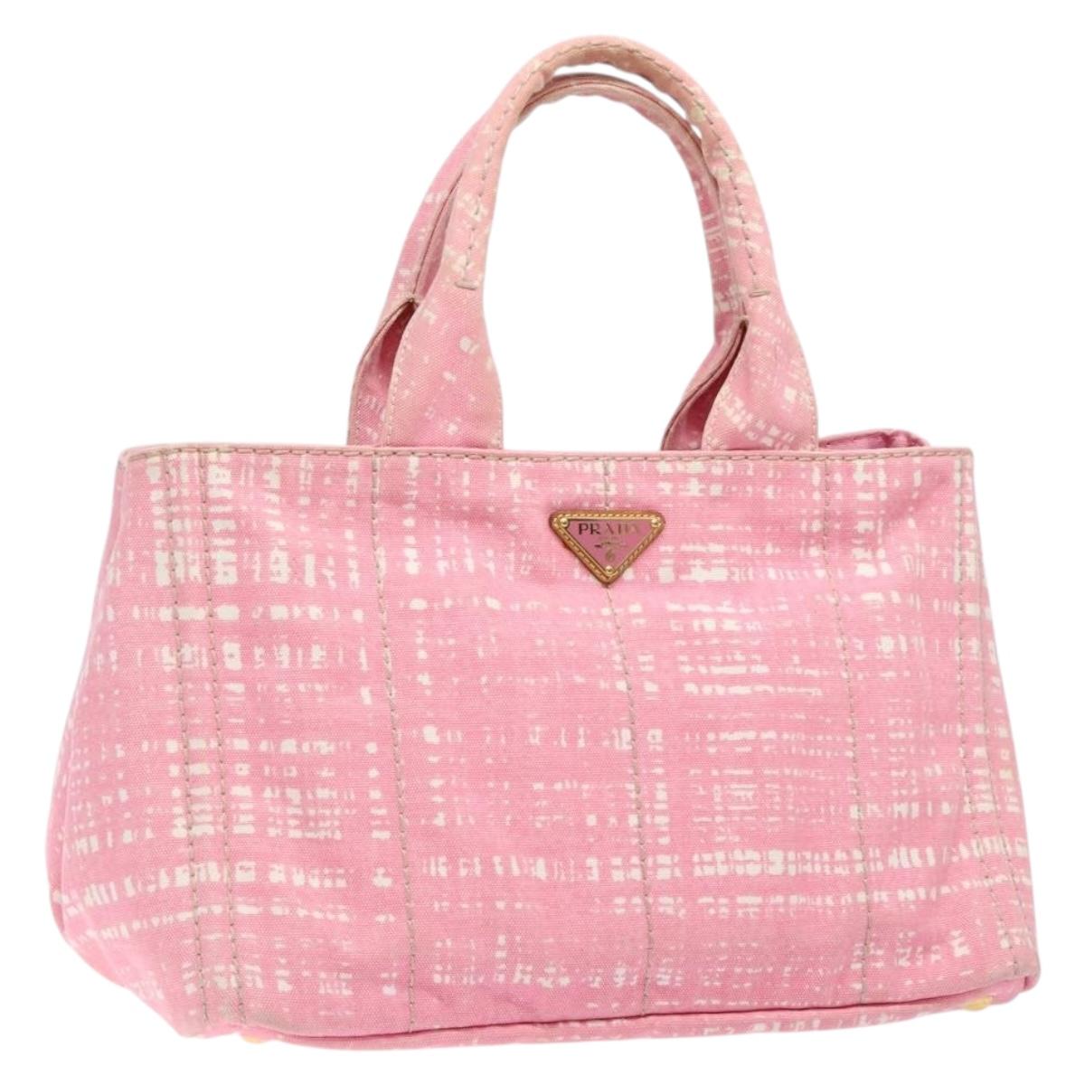 PRADA Canapa MM Hand Bag Canvas Pink Gold Auth gh649
