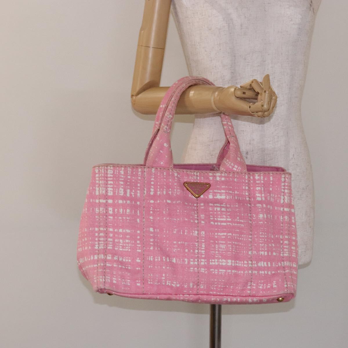 PRADA Canapa MM Hand Bag Canvas Pink Gold Auth gh649