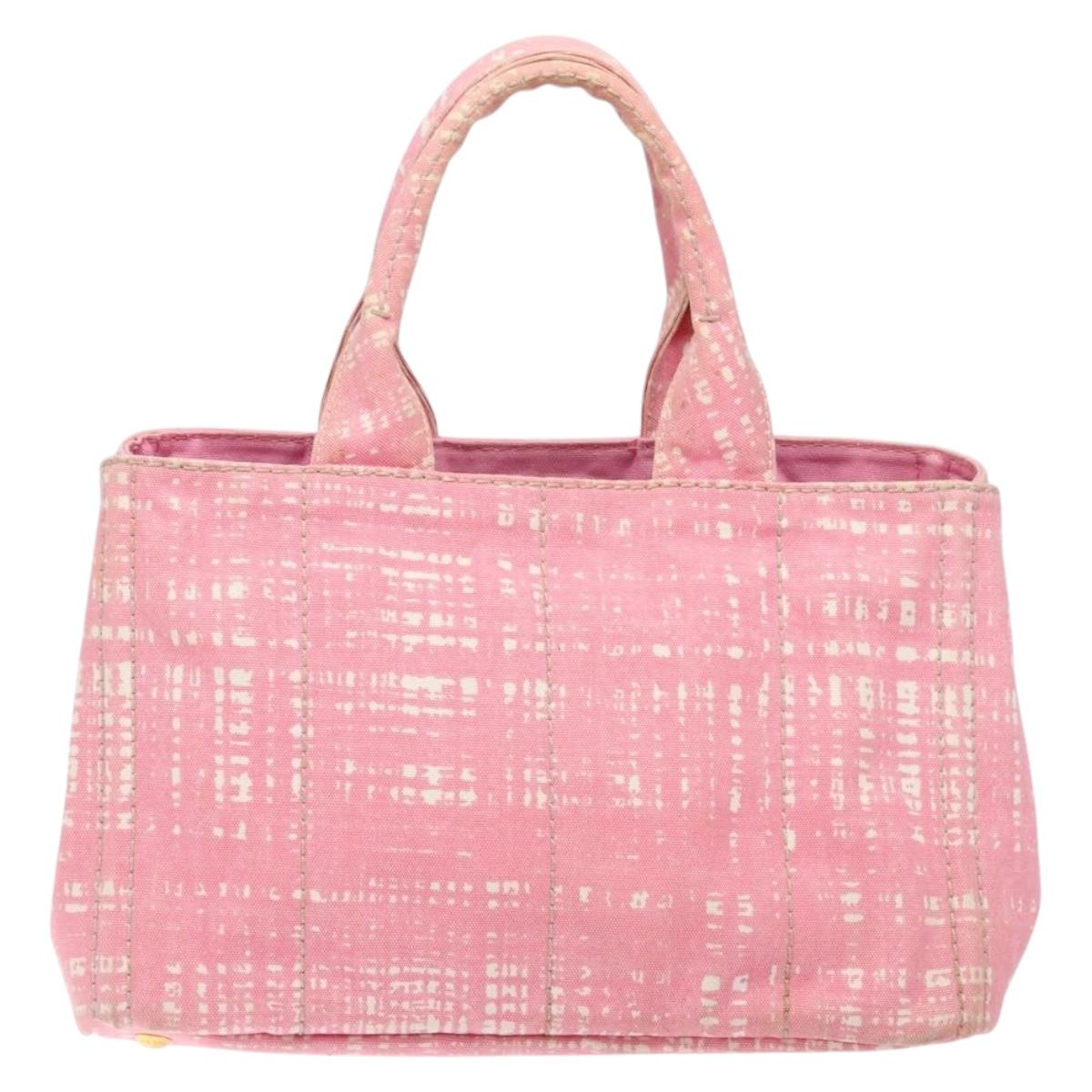 PRADA Canapa MM Hand Bag Canvas Pink Gold Auth gh649